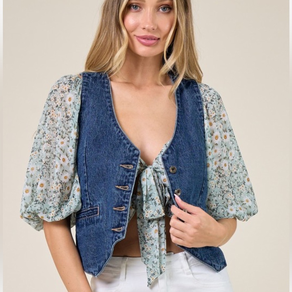 New Trending Button Front Denim Vest Blue